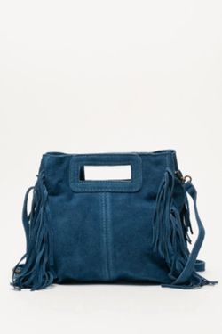 Bolso De Piel Savannah Con Flecos Azul Denim