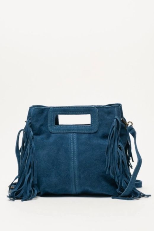 Bolso De Piel Savannah Con Flecos Azul Denim