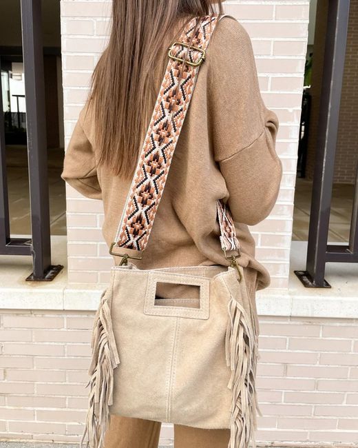 Bolso De Piel Savannah Con Flecos Beige
