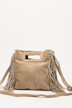 Bolso De Piel Savannah Con Flecos Beige