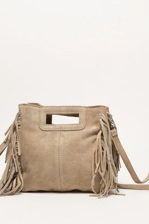 Bolso De Piel Savannah Con Flecos Beige