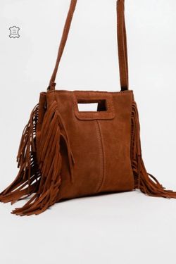 Bolso De Piel Savannah Con Flecos Camel