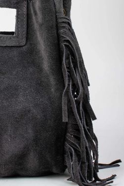 Bolso De Piel Savannah Con Flecos Gris
