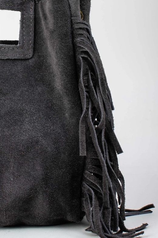 Bolso De Piel Savannah Con Flecos Gris