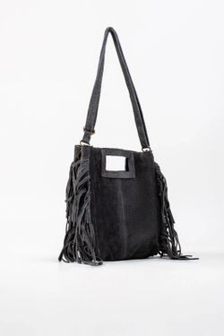 Bolso De Piel Savannah Con Flecos Gris