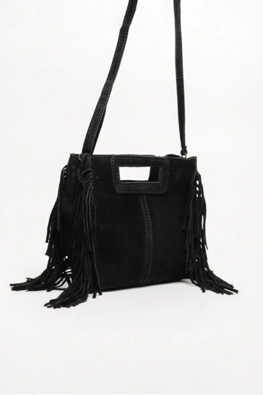 Bolso De Piel Savannah Con Flecos Negro