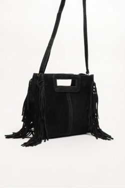 Bolso De Piel Savannah Con Flecos Negro