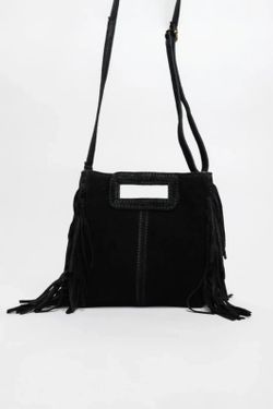 Bolso De Piel Savannah Con Flecos Negro