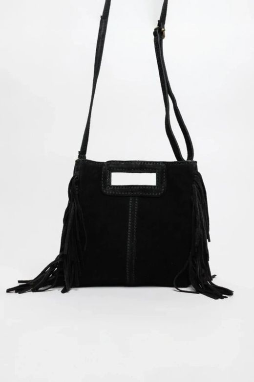 Bolso De Piel Savannah Con Flecos Negro
