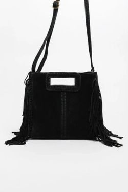 Bolso De Piel Savannah Con Flecos Negro