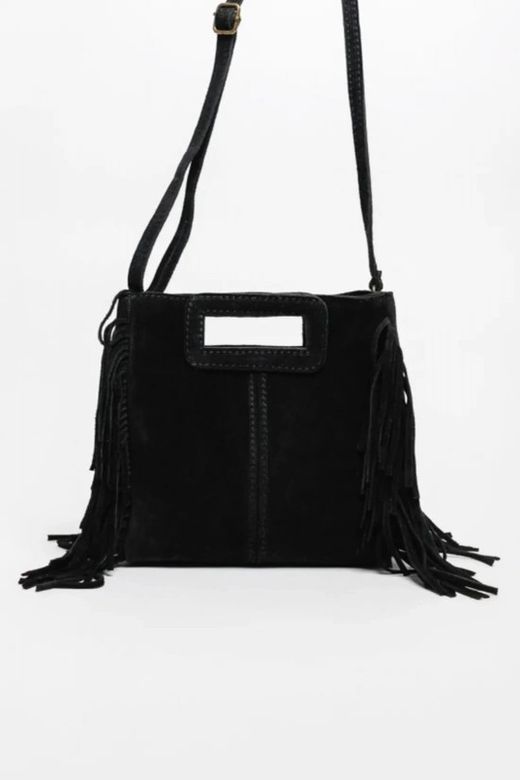 Bolso De Piel Savannah Con Flecos Negro