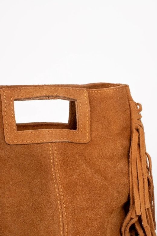 Bolso De Piel Savannah Con Flecos Tostado