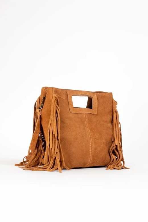 Bolso De Piel Savannah Con Flecos Tostado