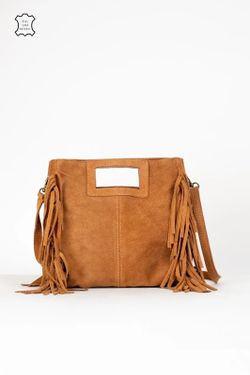 Bolso De Piel Savannah Con Flecos Tostado