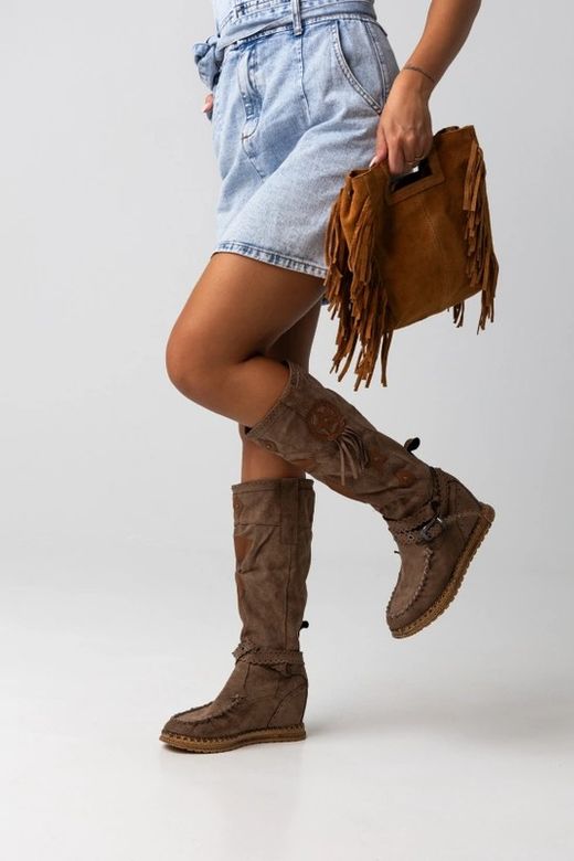 Bolso De Piel Savannah Con Flecos Tostado