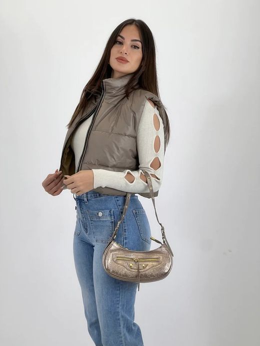 Bolso Hobo Biker De Piel Bronce