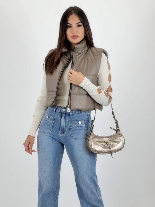 Bolso Hobo Biker De Piel Bronce