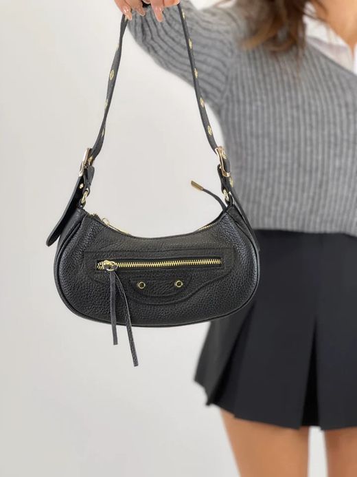 Bolso Hobo Biker De Piel Negro