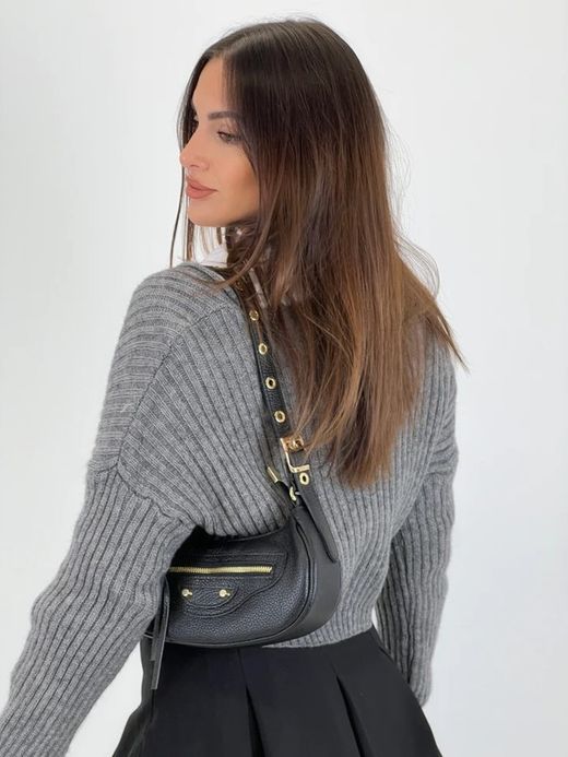 Bolso Hobo Biker De Piel Negro