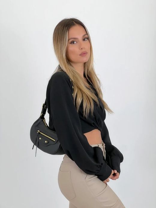 Bolso Hobo Biker De Piel Negro