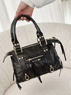 Bolso pequeño de piel negro metalizado