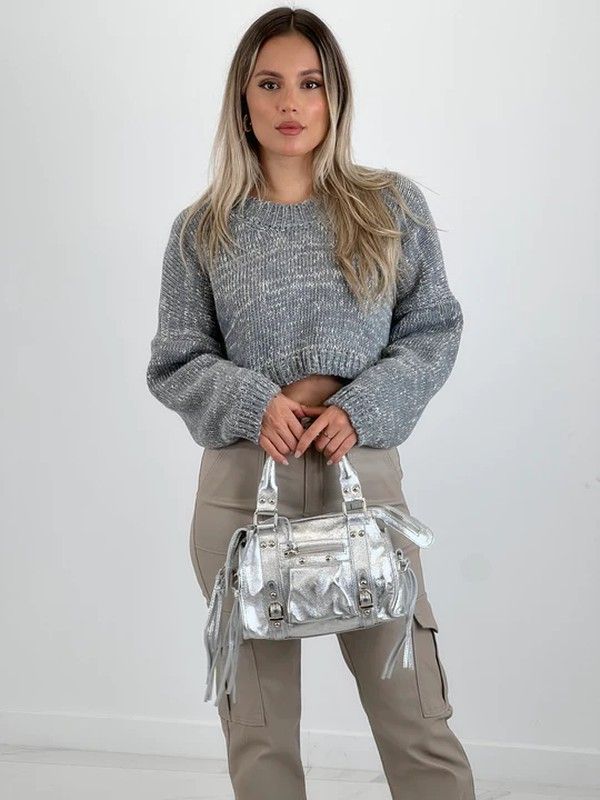 Bolso pequeño de piel plata metalizado bolsos de fiesta — Gueliz