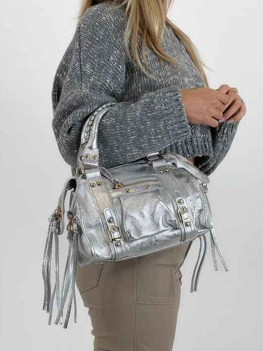Bolso pequeño de piel plata metalizado
