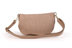 Bolso riñonera de piel y rafia para mujer taupe