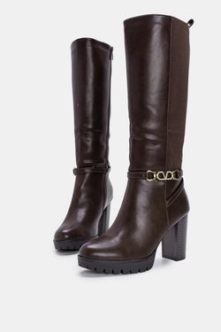 Bota Alta Con Tacón Para Mujer Marrón
