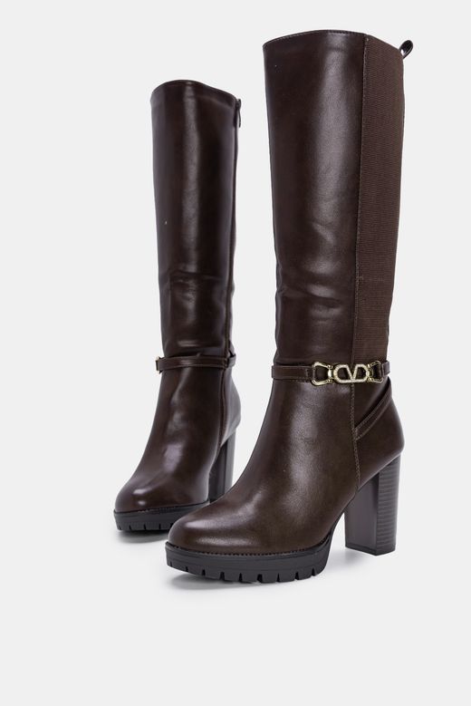 Bota Alta Con Tacón Para Mujer Marrón