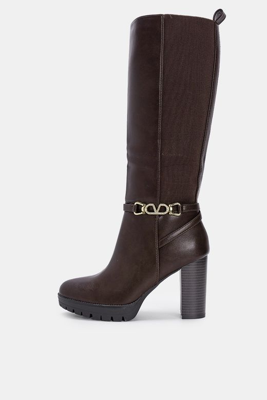 Bota Alta Con Tacón Para Mujer Marrón