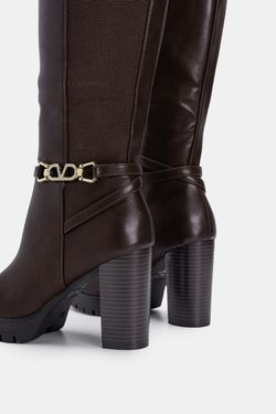 Bota Alta Con Tacón Para Mujer Marrón