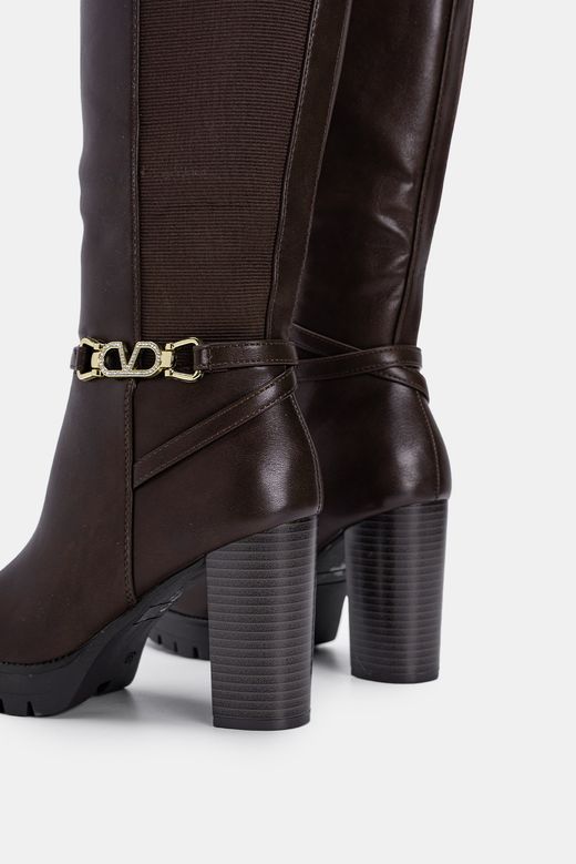Bota Alta Con Tacón Para Mujer Marrón