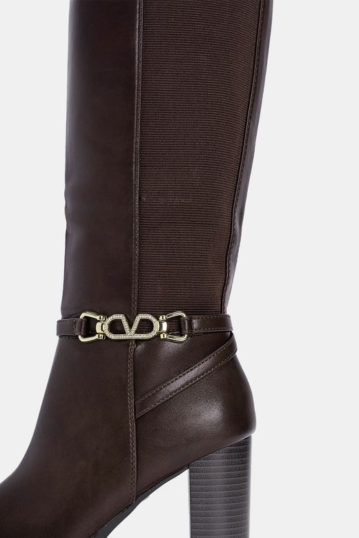 Bota Alta Con Tacón Para Mujer Marrón