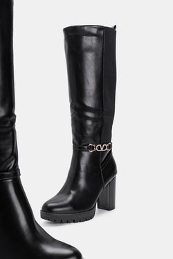 Bota Alta Con Tacón Para Mujer Negro