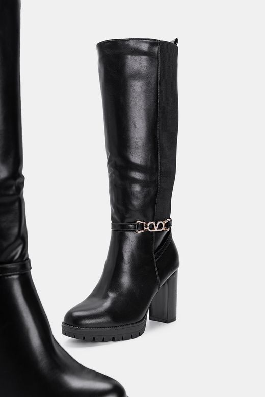 Bota Alta Con Tacón Para Mujer Negro