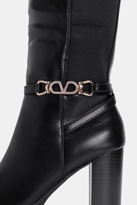 Bota Alta Con Tacón Para Mujer Negro