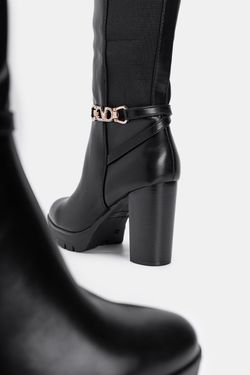 Bota Alta Con Tacón Para Mujer Negro