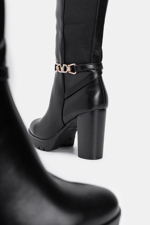 Bota Alta Con Tacón Para Mujer Negro