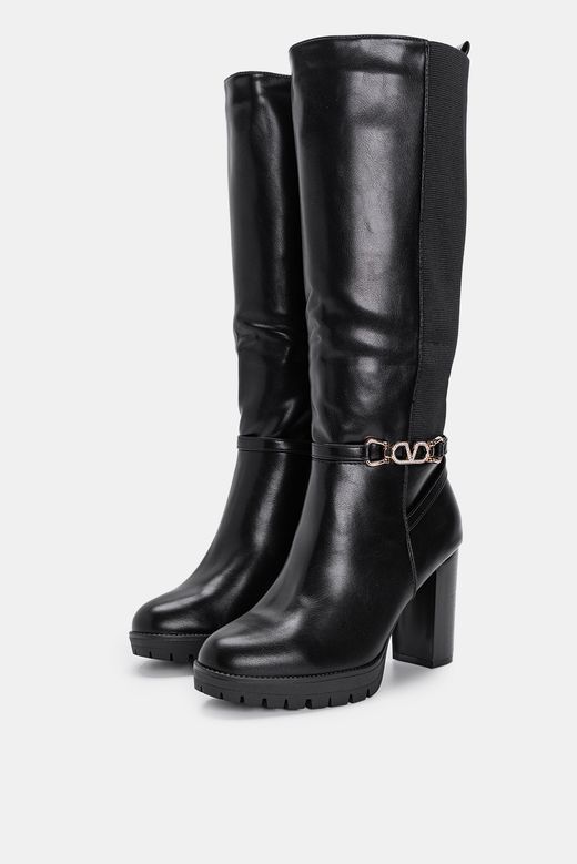 Bota Alta Con Tacón Para Mujer Negro