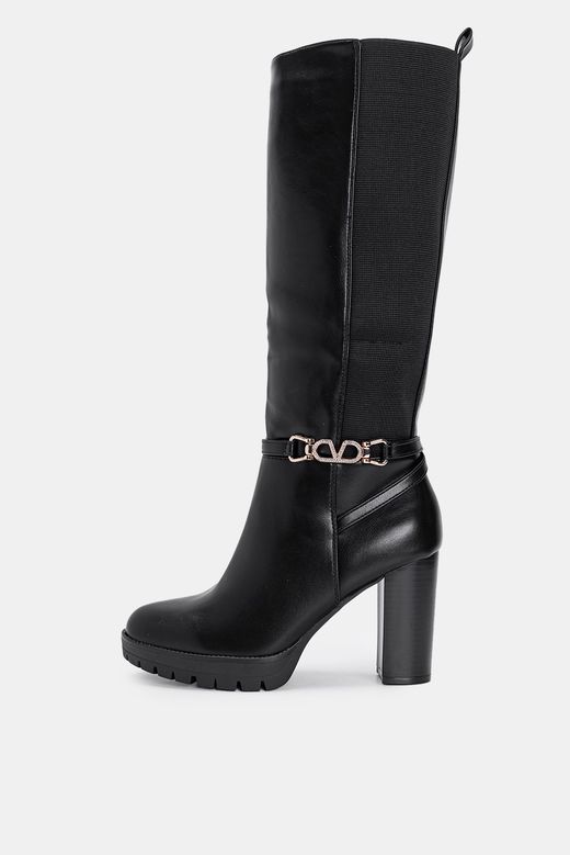 Bota Alta Con Tacón Para Mujer Negro