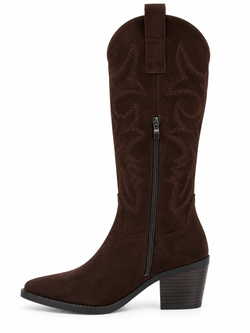 Bota Alta Cowboy Bordada Marrón