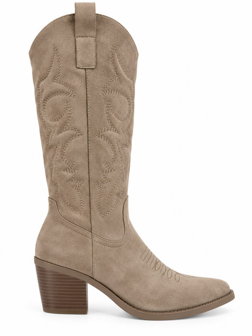 Bota Alta Cowboy Bordada Beige