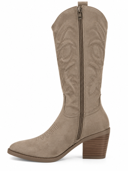 Bota Alta Cowboy Bordada Beige