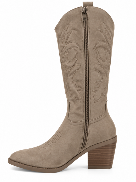 Bota Alta Cowboy Bordada Beige