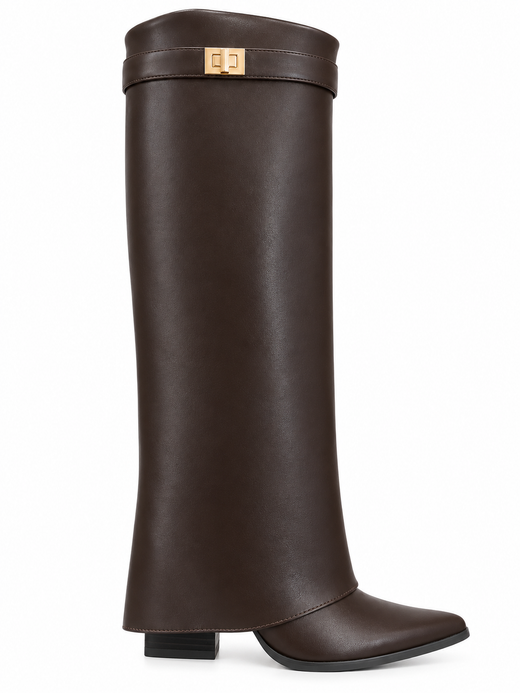Bota Alta Elegance con Hebilla Dorada Marrón