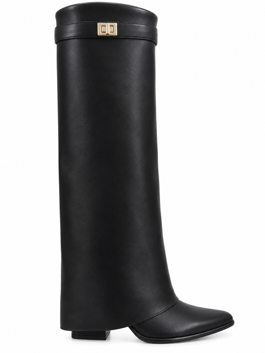 Bota Alta Elegance con Hebilla Dorada Negro