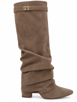 Bota Alta Para Mujer Fruncida Taupe