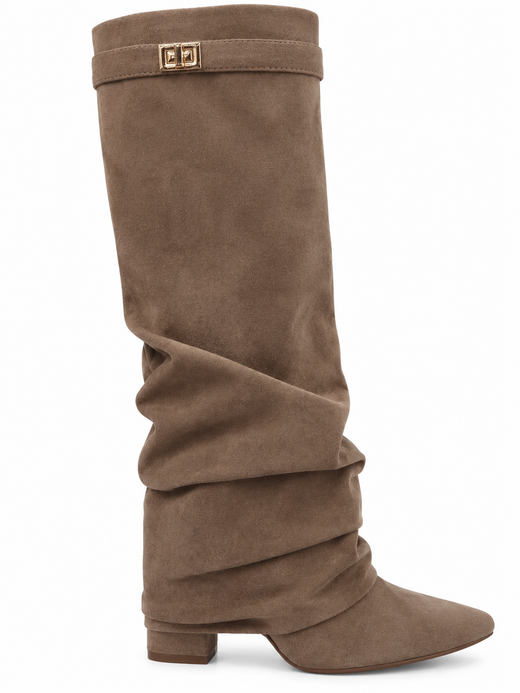 Bota Alta Para Mujer Fruncida Taupe