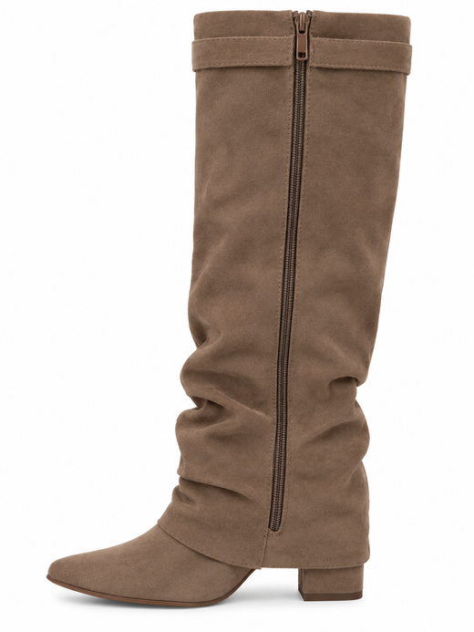 Bota Alta Para Mujer Fruncida Taupe